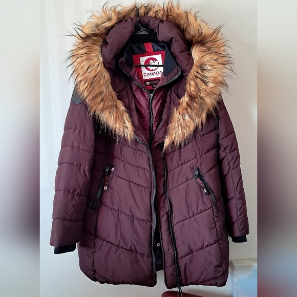 Jackets & Blazers - Canada Weather Gear Burgundy Parka with Faux Fur Hood